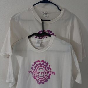 PLANET FITNESS L (set of 2) Short Sleeved T-Shirt in Purple on White
